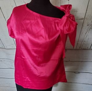 Kara and Kate satin shoulder tie blouse bright pink Medium